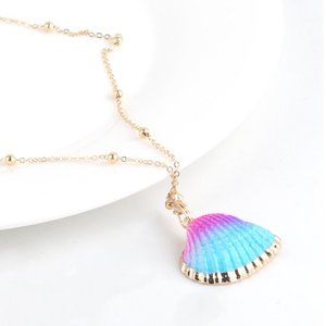 3x Boho Pink & Blue Natural Shell Gold Necklaces